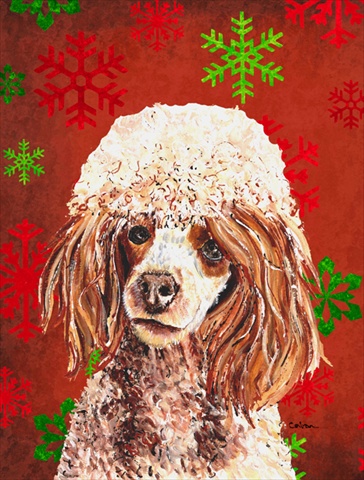 Red Miniature Poodle Red Snowflakes Holiday Flag Garden Size