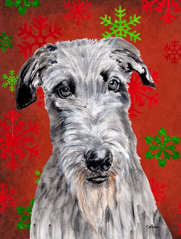 Scottish Deerhound Red Snowflakes Holiday Flag Garden Size