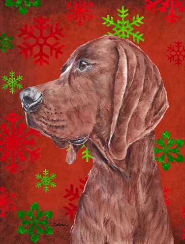 Redbone Coonhound Red Snowflakes Holiday Flag Garden Size