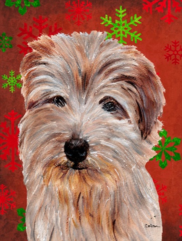 Norfolk Terrier Red Snowflakes Holiday Flag Garden Size