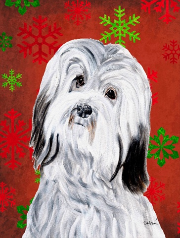 Havanese Red Snowflakes Holiday Flag Garden Size