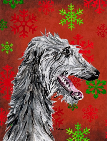 Scottish Deerhound Red Snowflakes Holiday Flag Garden Size