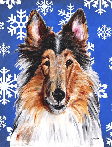 Collie Winter Snowflakes Flag Garden Size