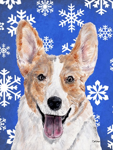 Cardigan Corgi Winter Snowflakes Flag Garden Size