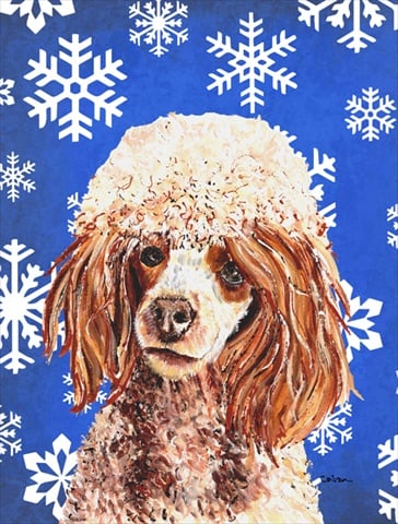 Red Miniature Poodle Winter Snowflakes Flag Garden Size