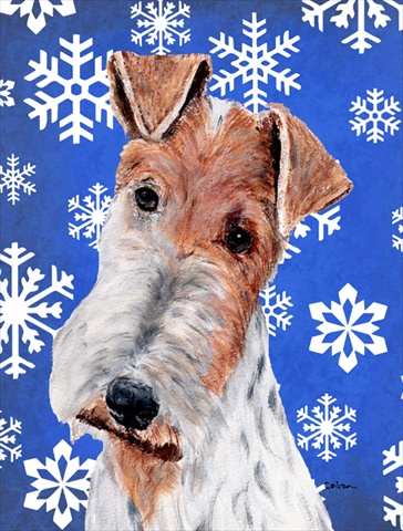 Wire Fox Terrier Winter Snowflakes Flag Garden Size