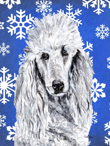 White Standard Poodle Winter Snowflakes Flag Garden Size
