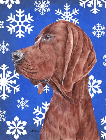 SC9779GF Redbone Coonhound Winter Snowflakes Flag Garden Size