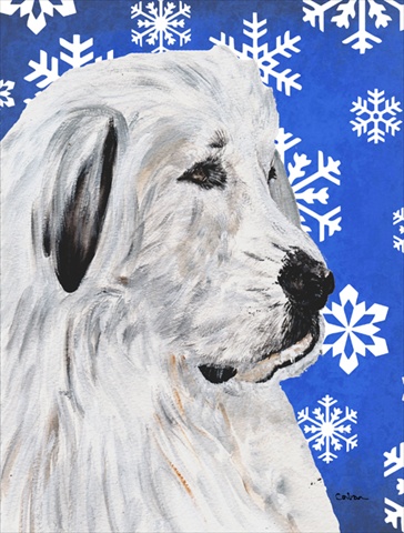 Great Pyrenees Winter Snowflakes Flag Garden Size