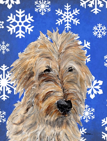 Golden Doodle 2 Winter Snowflakes Flag Garden Size
