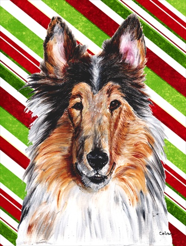 Collie Candy Cane Christmas Flag Garden Size