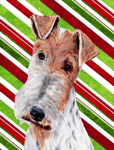 Wire Fox Terrier Candy Cane Christmas Flag Garden Size