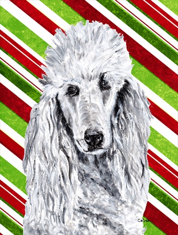 White Standard Poodle Candy Cane Christmas Flag Garden Size