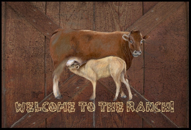 SB3084JMAT Welcome to the Ranch with the Cow and Baby Indoor or Outdoor Mat