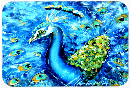 Peacock Straight Up in Blue Glass Cutting Board Large Size