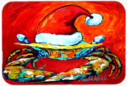 Crab in Santa Hat Santa Claws Glass Cutting Board Large Size