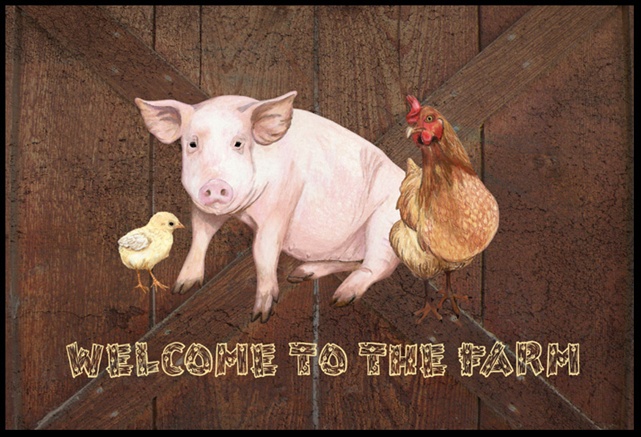 Welcome to the Farm with the pig and chicken Indoor or Outdoor Mat