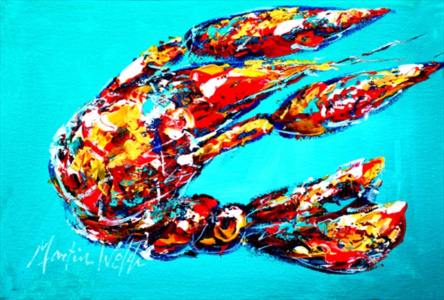 Picture of Carolines Treasures MW1161PLMT Lucy the Crawfish in blue Fabric Placemat