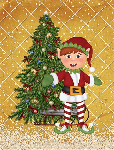 Santas Elf And Christmas Tree Flag Garden Size