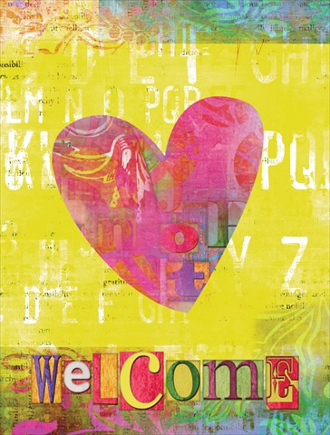 Artsy Welcome Heart Flag Canvas House Size