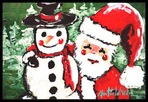 Friends Snowman And Santa Claus Indoor Or Outdoor Mat 24 x 36 In.