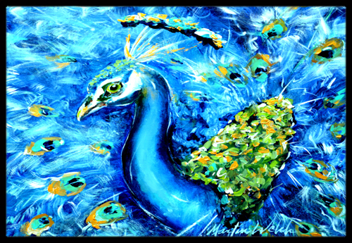 Peacock Straight Up In Blue Indoor Or Outdoor Mat