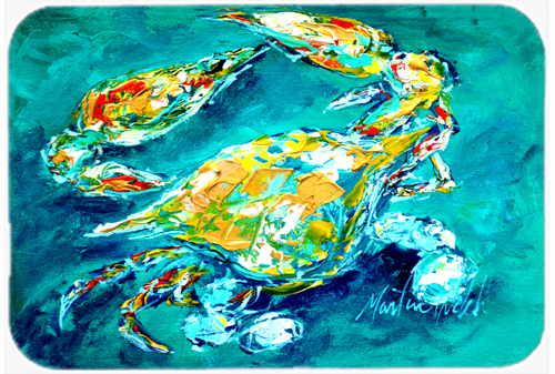 By Chance Crab In Aqua Blue Glass Cutting Board - Large