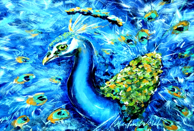 Picture of Carolines Treasures MW1166PLMT Peacock Straight Up In Blue Fabric Placemat