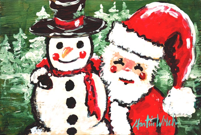 Picture of Carolines Treasures MW1167PLMT Friends Snowman And Santa Claus Fabric Placemat
