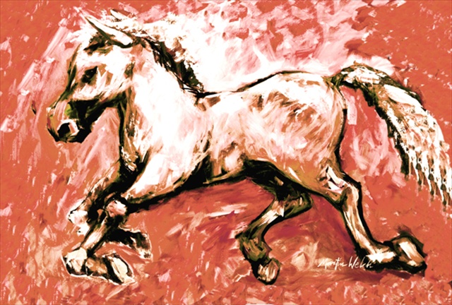 Picture of Carolines Treasures MW1170PLMT Shadow The Horse In Red Fabric Placemat