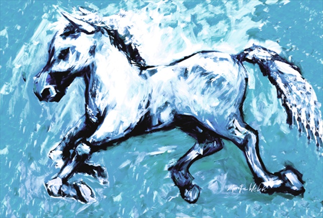 Picture of Carolines Treasures MW1171PLMT Shadow The Horse In Blue Fabric Placemat