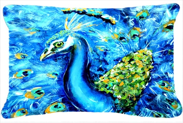 Peacock Straight Up In Blue Indoor & Outdoor Fabric Decorative Pillow