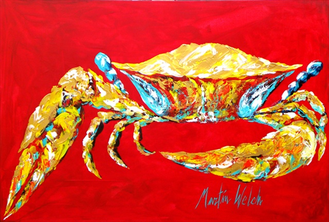 Picture of Carolines Treasures MW1116PLMT Crab Blue On Red- Sr Fabric Placemat