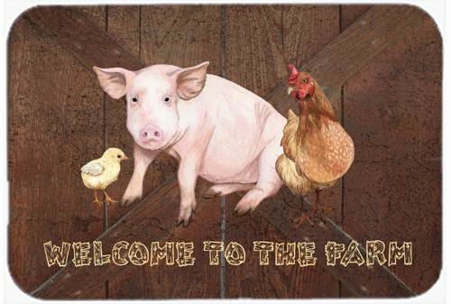 Welcome To The Farm With The Pig And Chicken Glass Cutting Board - Large