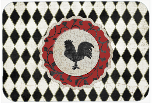 Rooster Harlequin Black And White Glass Cutting Board - Large