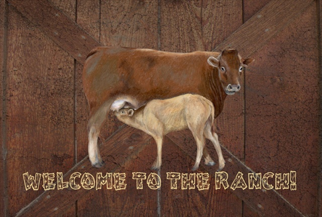 Picture of Carolines Treasures SB3084PLMT Welcome To The Ranch With The Cow And Baby Fabric Placemat