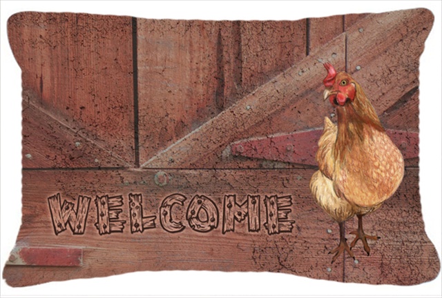 Welcome Chicken Indoor & Outdoor Fabric Decorative Pillow