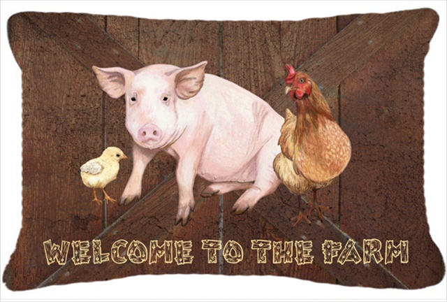 Welcome To The Farm With The Pig And Chicken Indoor & Outdoor Fabric Decorative Pillow