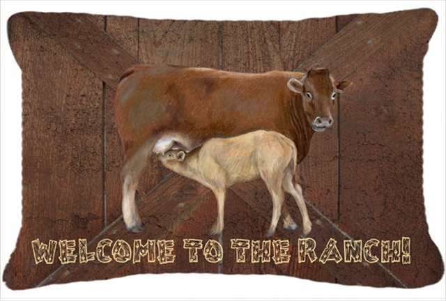 Welcome To The Ranch With The Cow And Baby Indoor & Outdoor Fabric Decorative Pillow