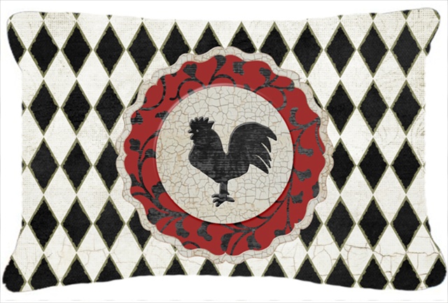 Rooster Harlequin Black And White Indoor & Outdoor Fabric Decorative Pillow
