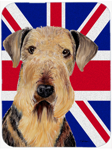 Airedale With English Union Jack British Flag Glass Cutting Board - Large