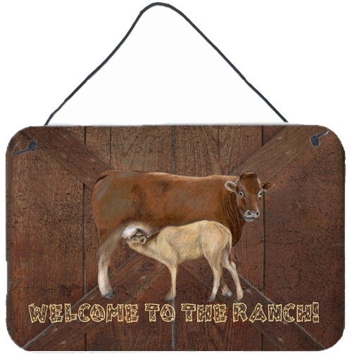 Welcome To The Ranch With The Cow And Baby Aluminium Metal Wall Or Door Hanging Prints
