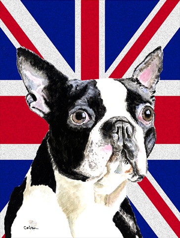 Boston Terrier With English Union Jack British Flag Flag Garden Size
