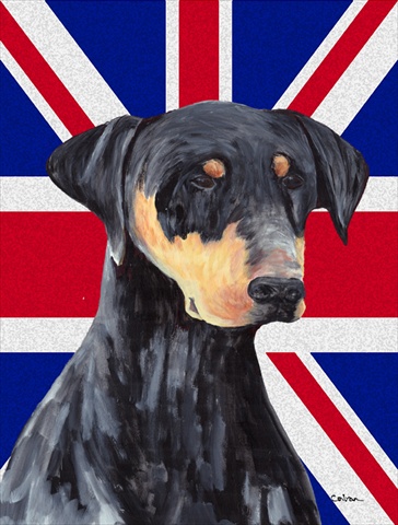 Doberman With English Union Jack British Flag Flag Garden Size