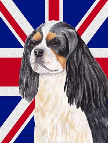 Cavalier Spaniel With English Union Jack British Flag Flag Canvas House Size