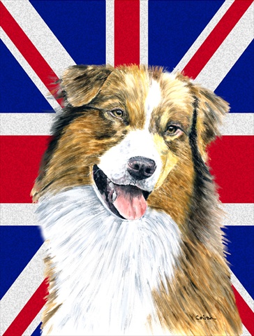 Australian Shepherd With English Union Jack British Flag Flag Canvas House Size