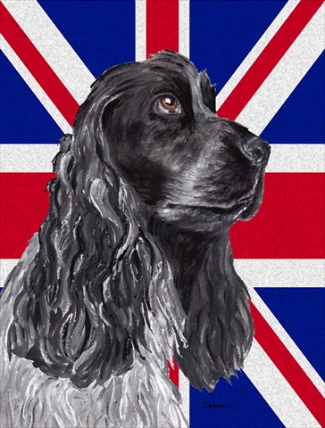 SC9868CHF Black Cocker Spaniel With Engish Union Jack British Flag Flag Canvas House Size