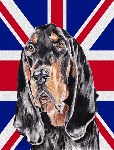 SC9869CHF Black And Tan Coonhound With Engish Union Jack British Flag Flag Canvas House Size