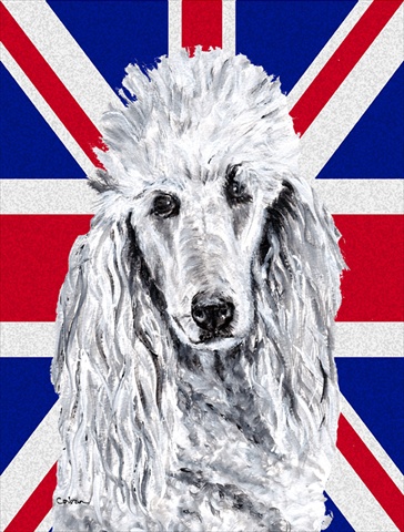 SC9884CHF White Standard Poodle With English Union Jack British Flag Flag Canvas House Size