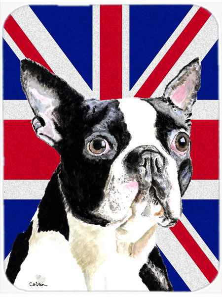 Boston Terrier With English Union Jack British Flag Glass Cutting Board - Large